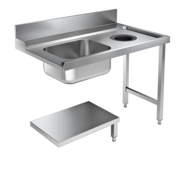 AANVOERTAFEL 120CM RECHTS MET AFVALSTORTKOKER