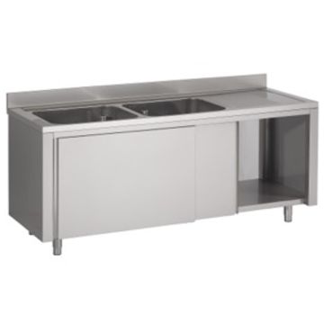 PROFINOX RVS SPOELTAFEL 1600X700 2 BAKKEN LINKS MET SCHUIFDEUREN