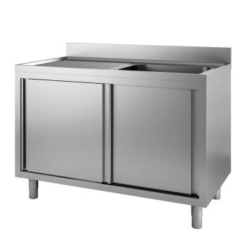 PROFINOX RVS SPOELTAFEL 1400X700 1 BAK RECHTS MET SCHUIFDEUREN