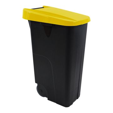 AFVALCONTAINER ZWART - GEEL DEKSEL 110 LITER