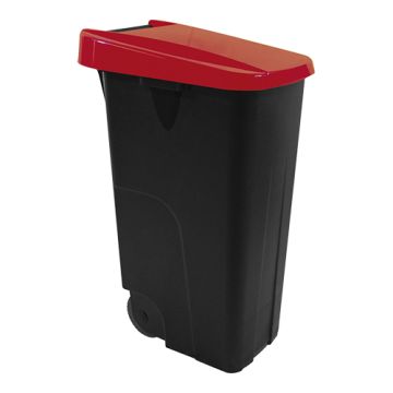 AFVALCONTAINER ZWART - ROOD DEKSEL 110 LITER